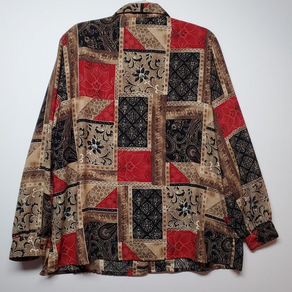 Allison Daley Vtg Art Blouse Size 18W Autumn Floral Button-up Long Sleeve Boho - Picture 7 of 12